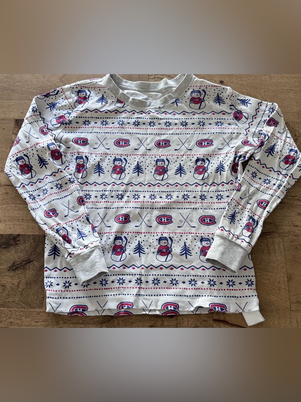 Petit Lem White Holiday Snowman Canadian Long-Sleeve pyjama Top sz 6-7 years